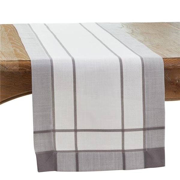 Saro Saro 351.GY16120B 16 x 120 in. Banded Border Oblong Table Runner; Gray 351.GY16120B - main